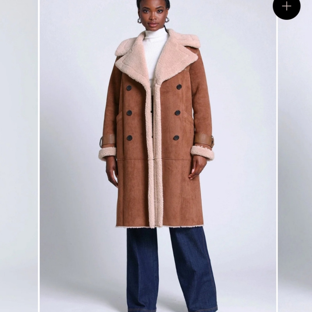 Double Breasted faux suede sherpa coat